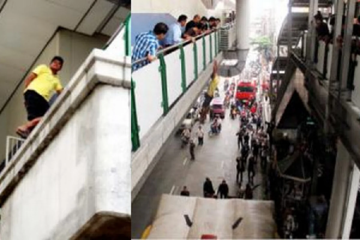 หนุ่มคลั่งโดดสถานีบีทีเอสจนท.รับทัน