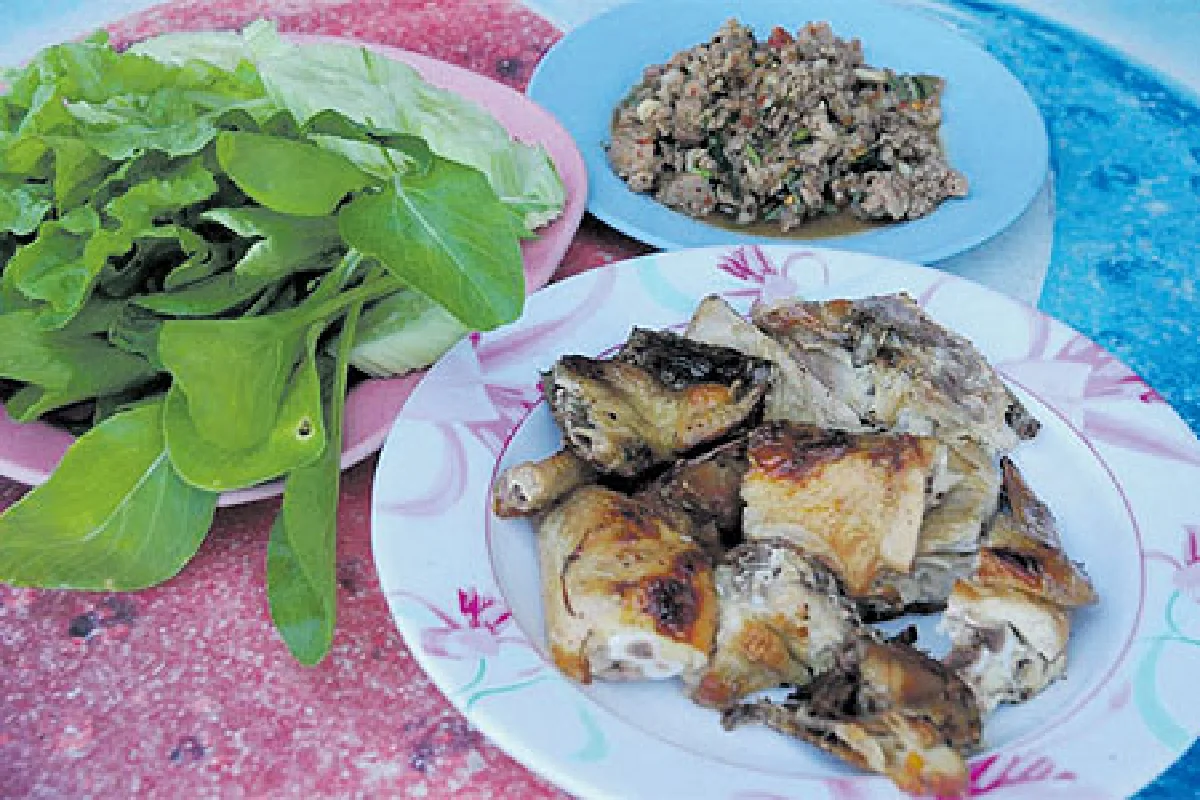 ไก่ย่างไม้มะดันที่ห้วยทับทัน ศรีสะเกษ