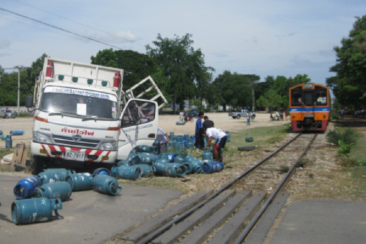 ระทึก!รถไฟเมืองกาญจน์ชนรถบรรทุกแก๊ส ระทึก!รถไฟเมืองกาญจน์ชนรถบรรทุกแก๊ส
