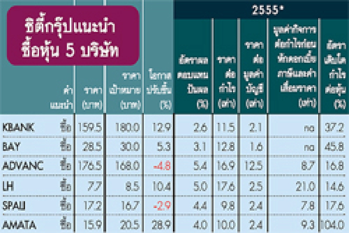 ซิตี้กรุ๊ปเชียร์ซื้อ6หุ้น