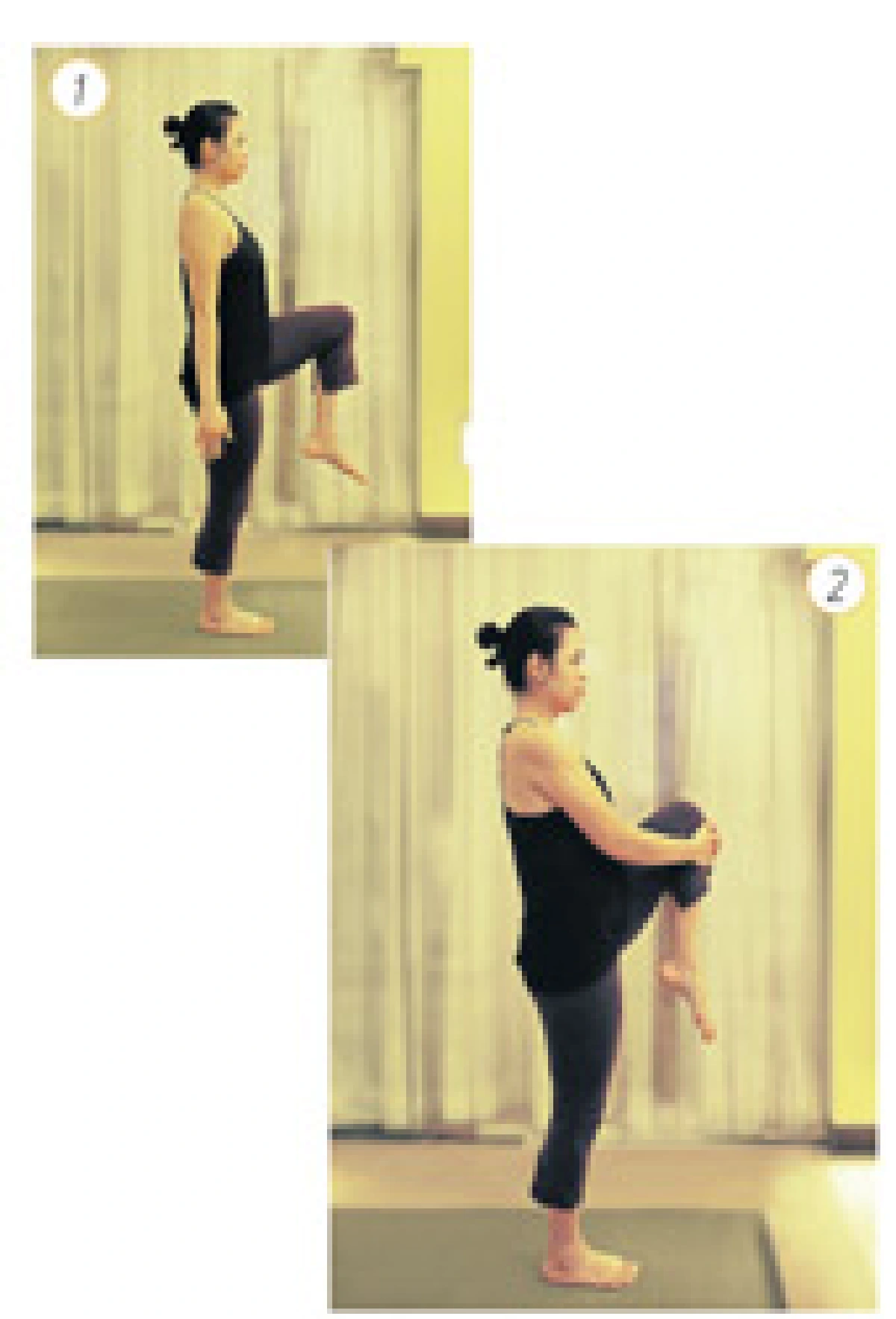 ท่ายืนกอดเข่าข้างเดียว