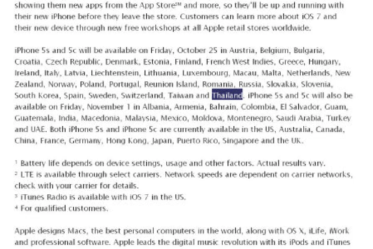 iPhone5S, 5C มาไทย 25 ต.ค.นี้