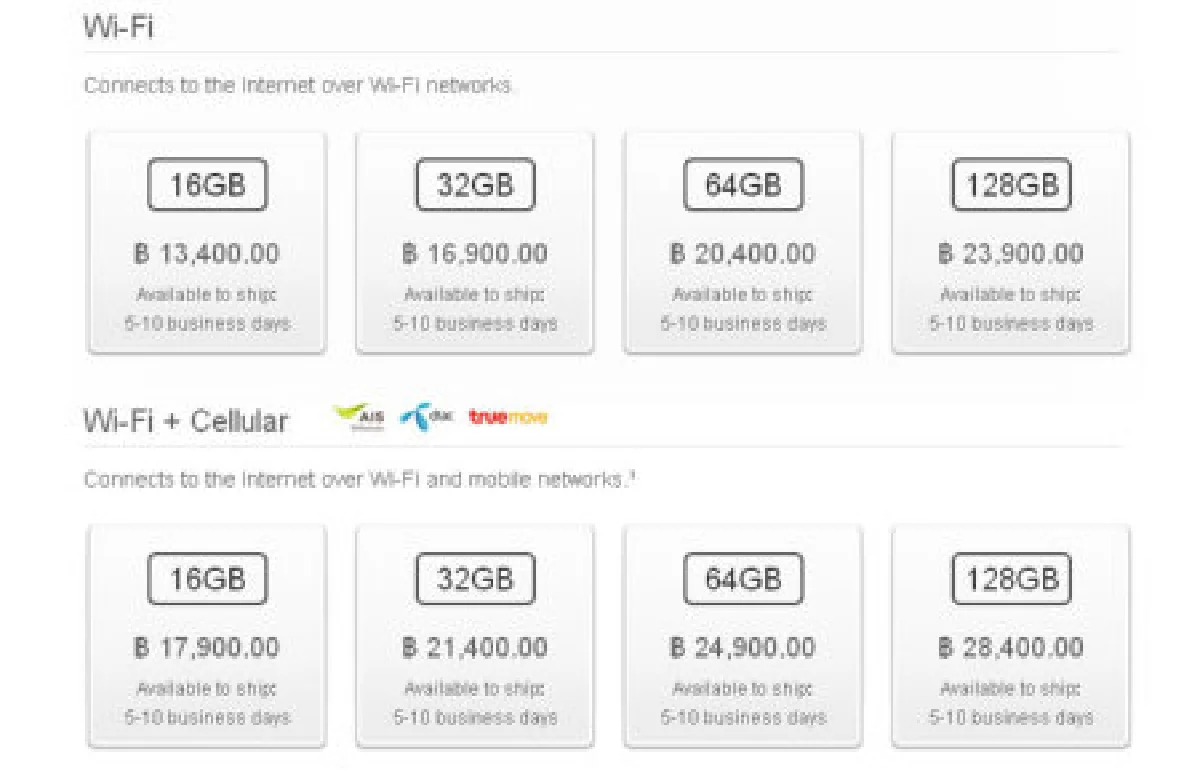 ไอแพดรุ่นใหม่ใส่ซิมราคาเริ่มต้น17,900บ.