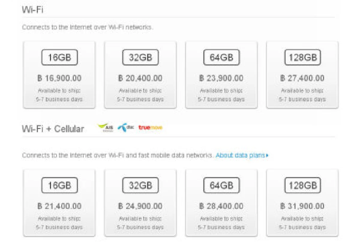 ไอแพดรุ่นใหม่ใส่ซิมราคาเริ่มต้น17,900บ.