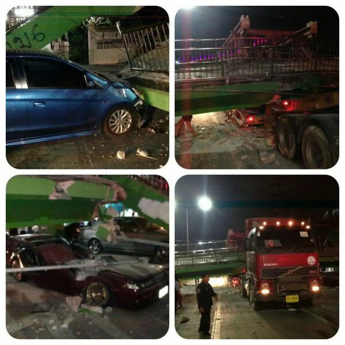 รถบรรทุกชนสะพานลอยคนข้ามร่วงทับเก๋งพัง