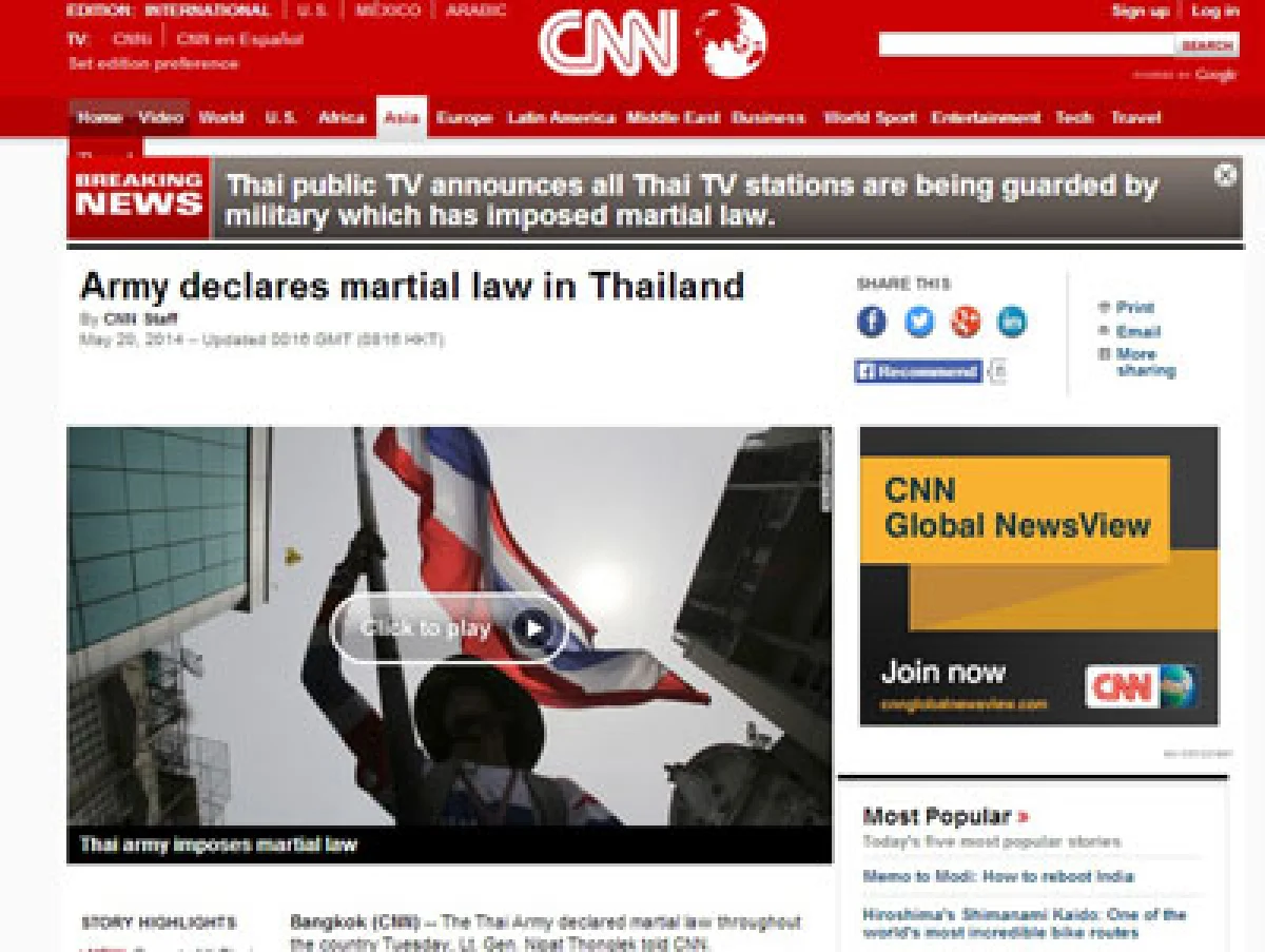 สื่อนอกประโคมข่าวไทยประกาศใช้กฎอัยการศึก