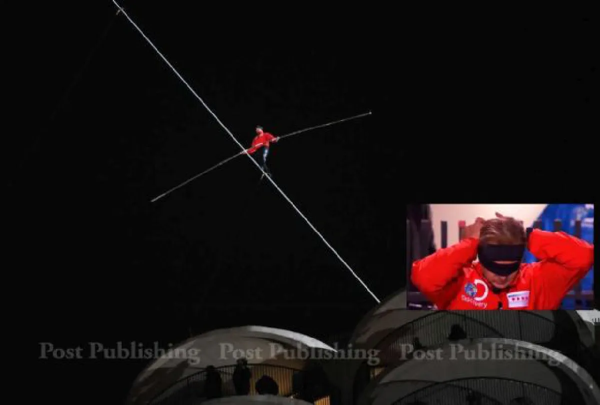 Tightrope walk blindfolded, high above Chicago streets (video)