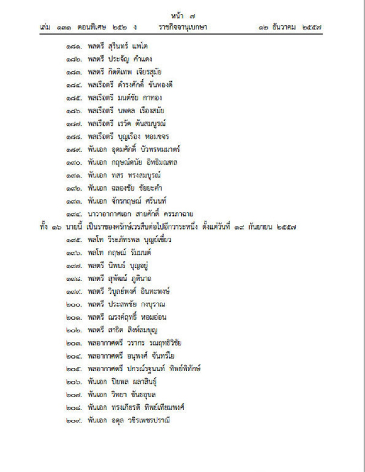 ราชกิจจาฯประกาศแต่งตั้งทหารราชองครักษ์242นาย