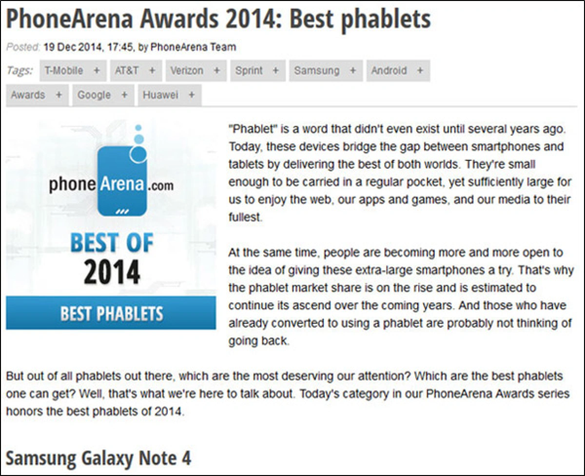 โทรศัพท์มือถือแห่งปี: Galaxy Note 4