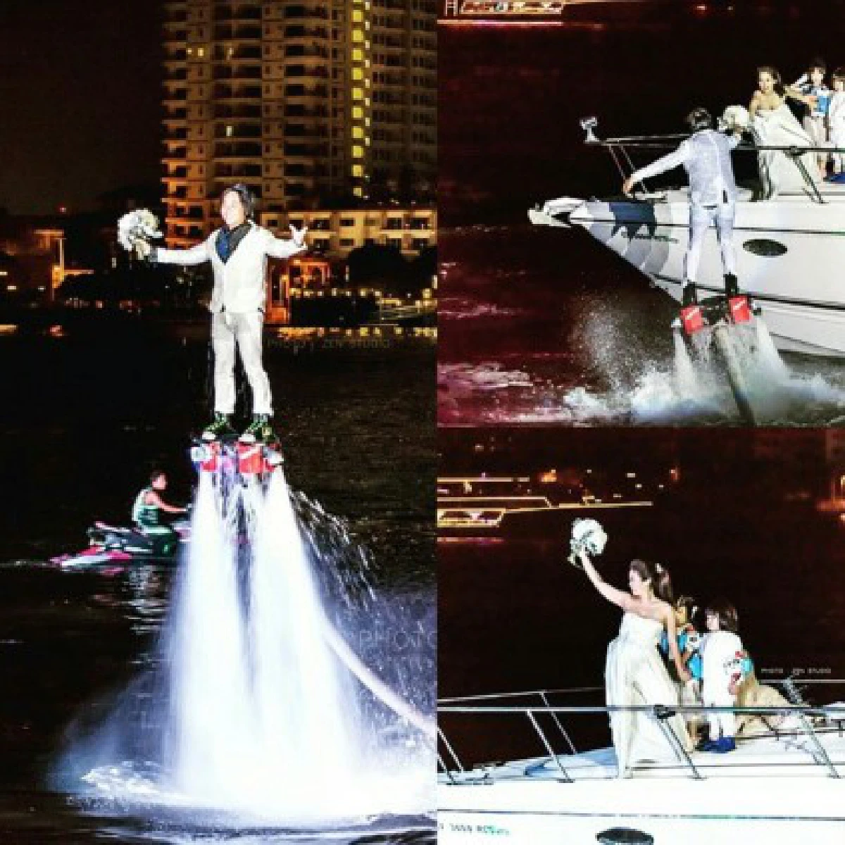 ทุ่มสุดตัว! "เปิ้ล นาคร" เล่นFlyboardมอบดอกไม้ภรรยาสาว
