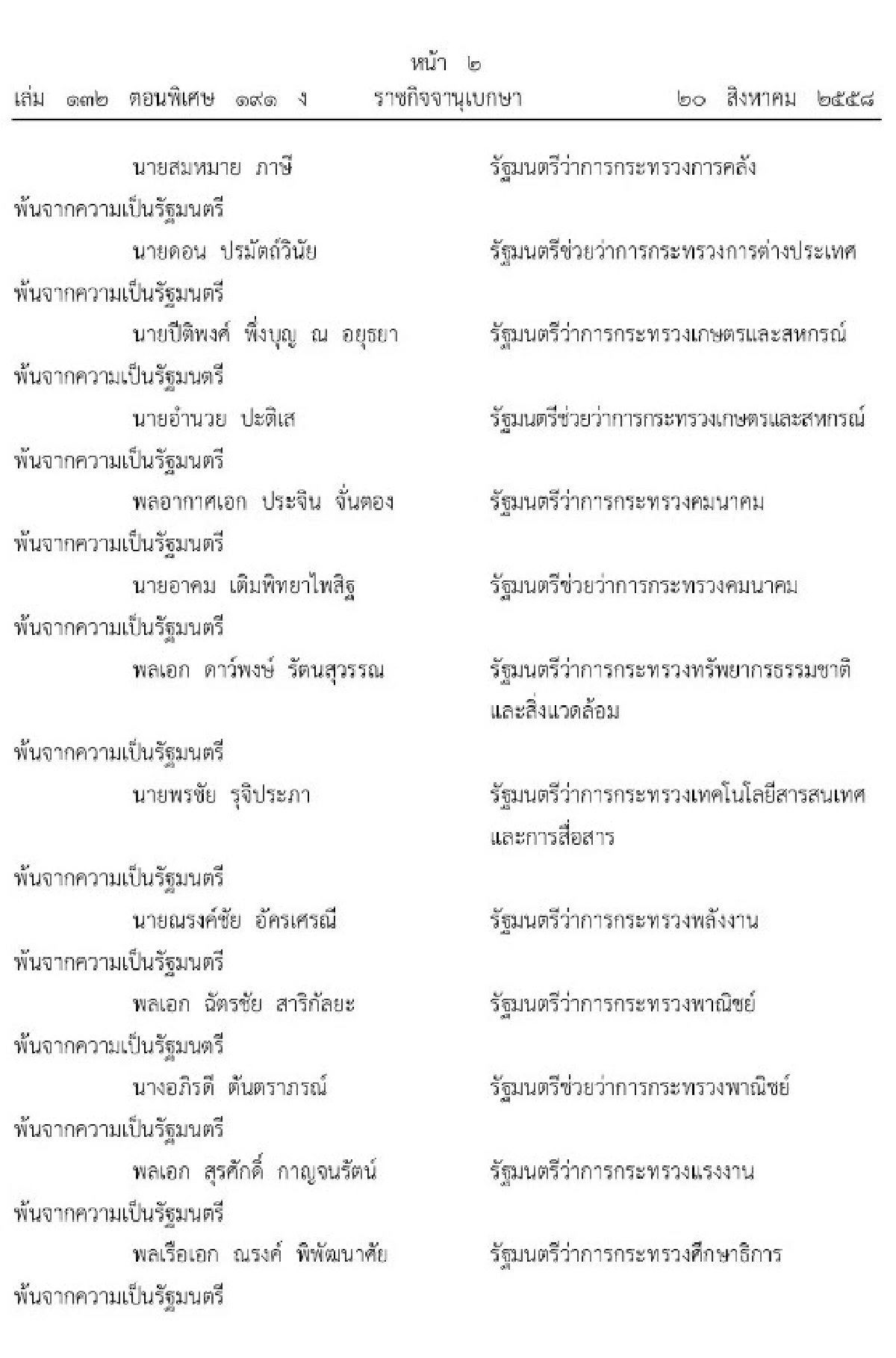 โปรดเกล้าฯครม.ใหม่แล้ว 19 ตำแหน่ง