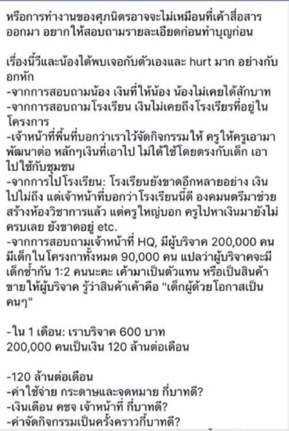 "มูลนิธิศุภนิมิต" แจงปมเงินบริจาคหลังถูกตั้งคำถามเด็กไม่ได้เงิน