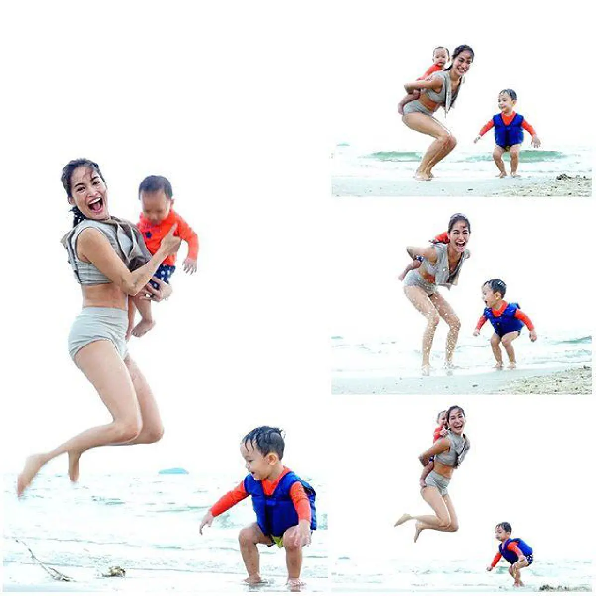 แซ่บสตรอง! พลอย พลอยพรรณ กระเตงลูกสองเล่นน้ำทะเล