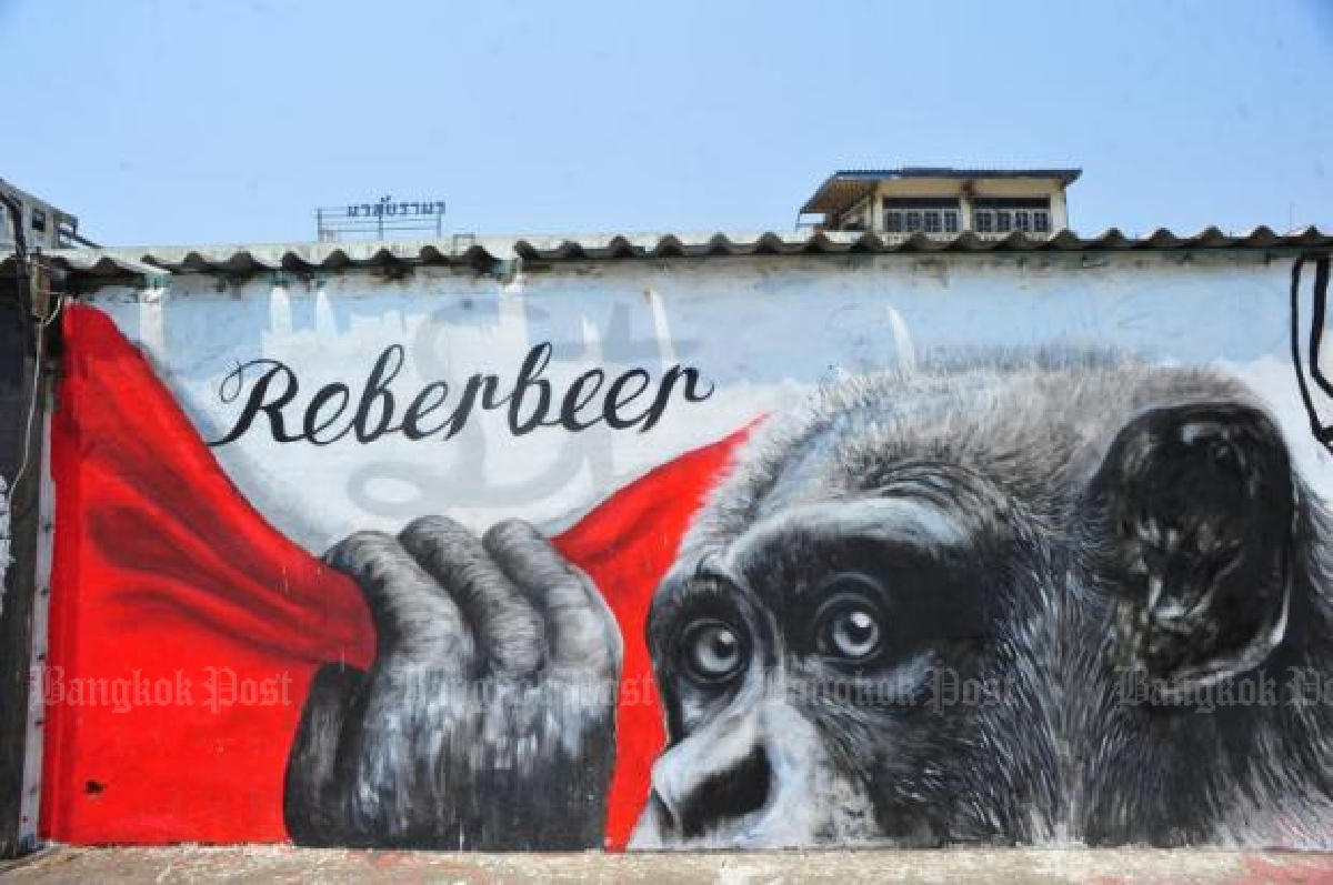 Monkey street art in Lopburi
