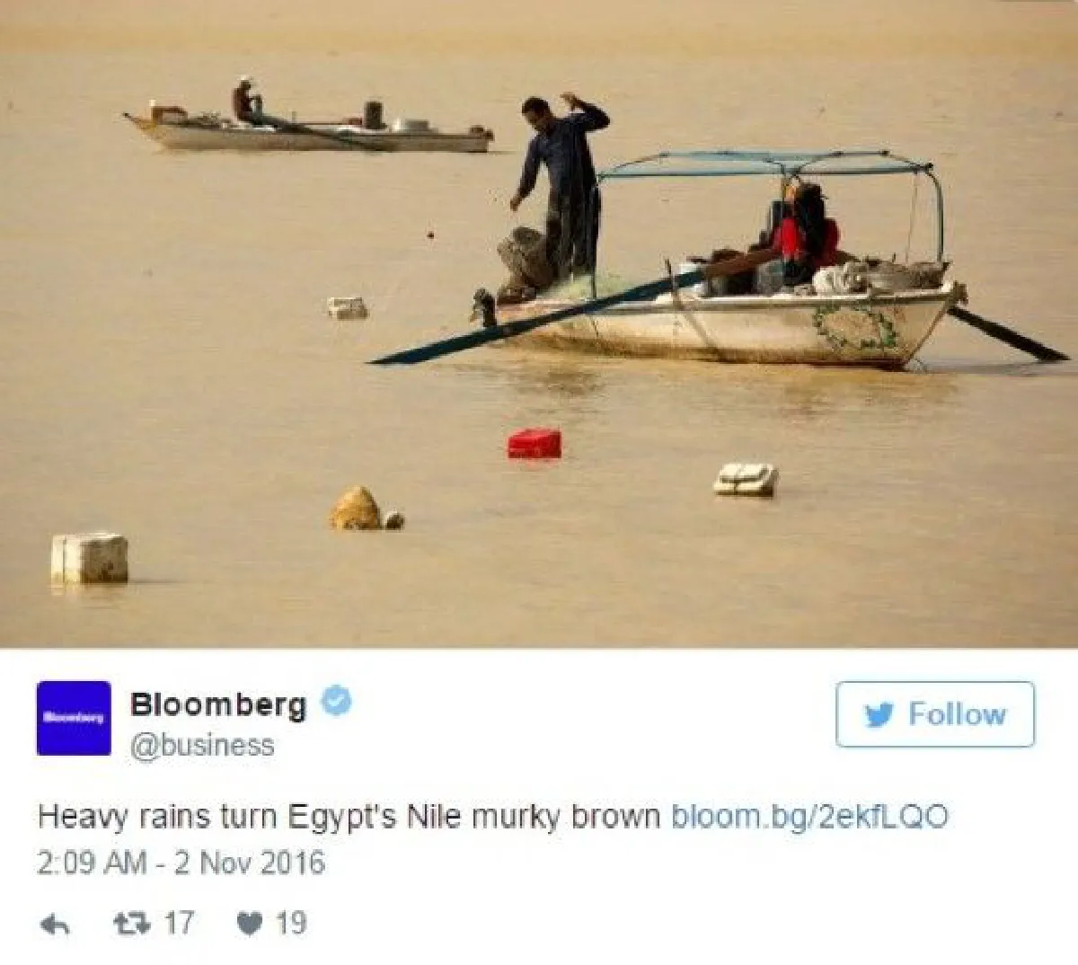 แม่น้ำไนล์วิกฤติหนัก เปลี่ยนเป็นสีน้ำตาลหลังน้ำท่วม