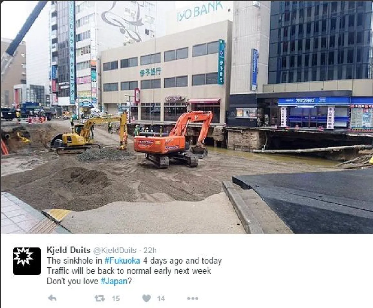 ญี่ปุ่นเร่งซ่อมหลุมยุบกลางเมือง คาดแล้วเสร็จสัปดาห์หน้า