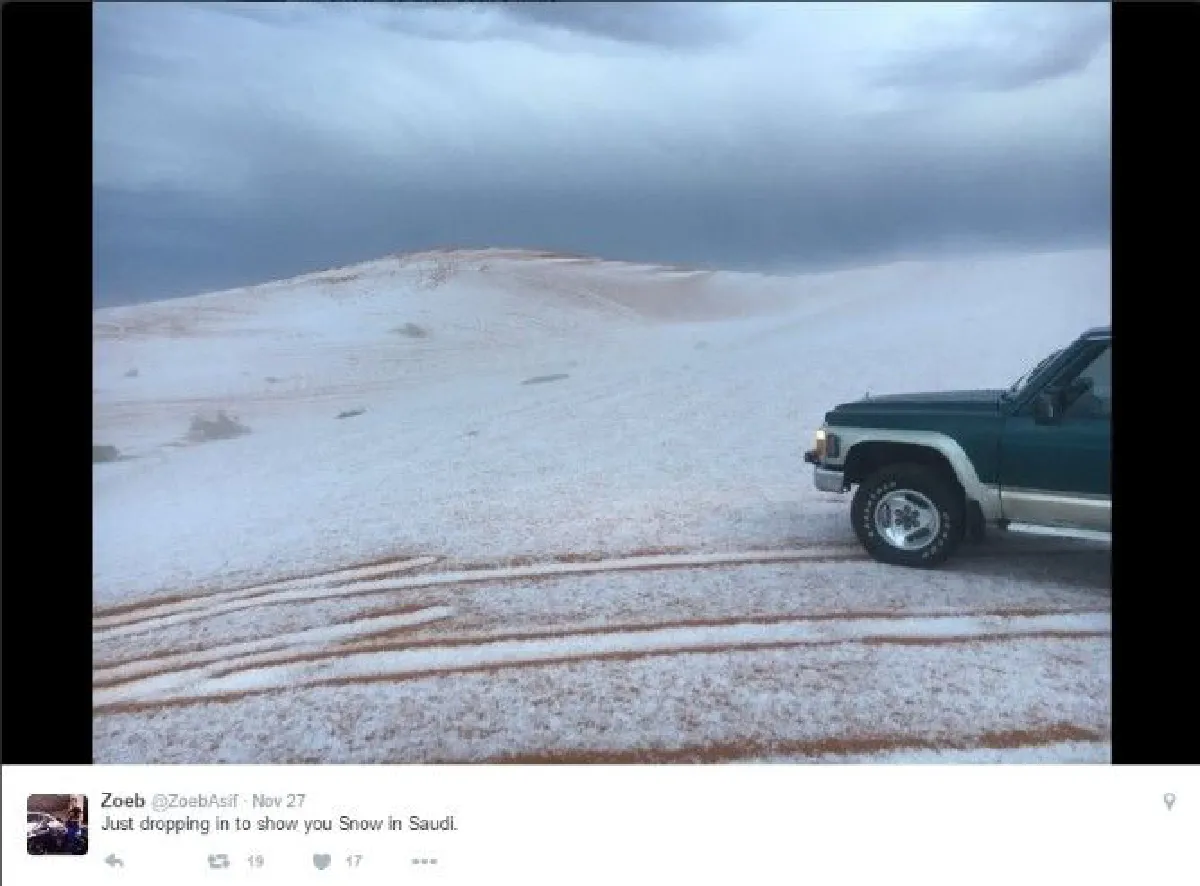 หิมะตกในทะเลทรายของซาอุดิอาระเบีย