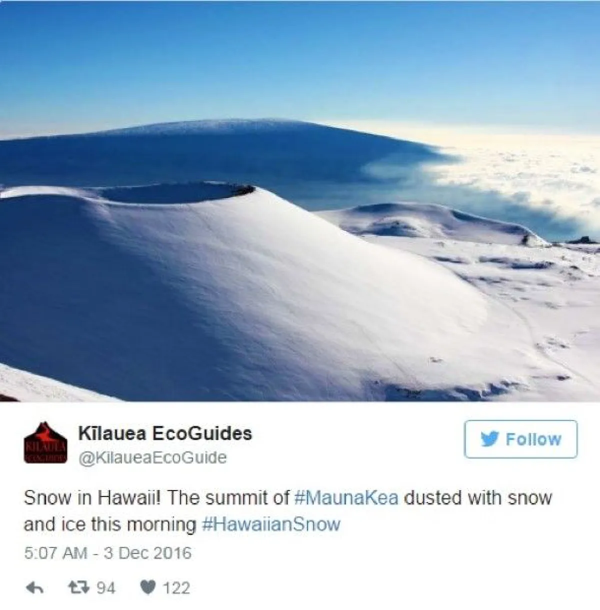 อโลฮา! หิมะตกบนยอดเขาในฮาวายหนา 90 ซม.