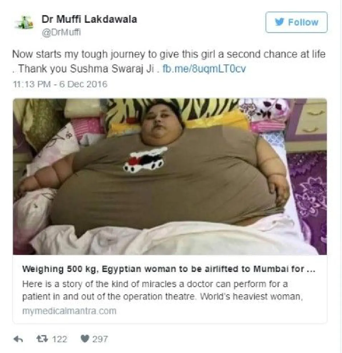 หญิงอ้วนที่สุดในโลกเตรียมบินไปอินเดียเพื่อผ่าตัดลดน้ำหนัก