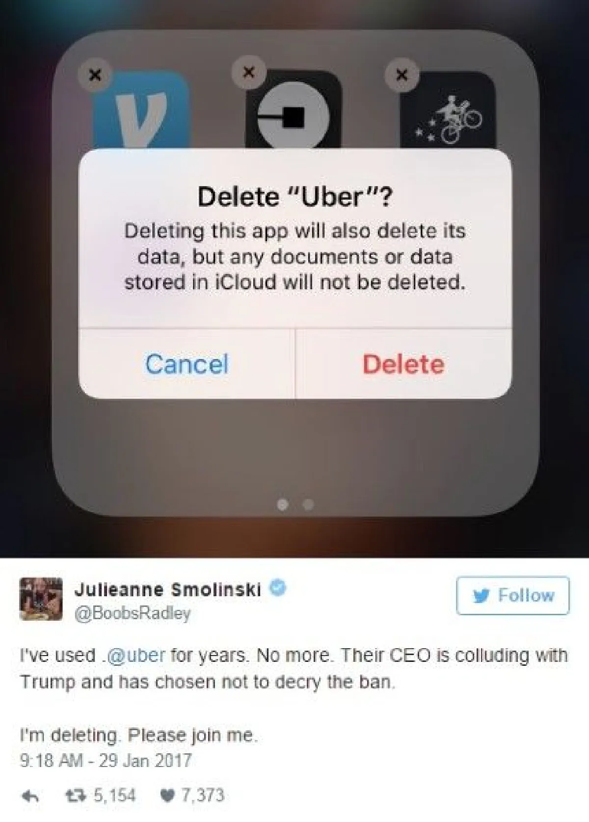 แห่ลบแอพอูเบอร์ ให้บริการขณะแท็กซี่ประท้วงทรัมป์