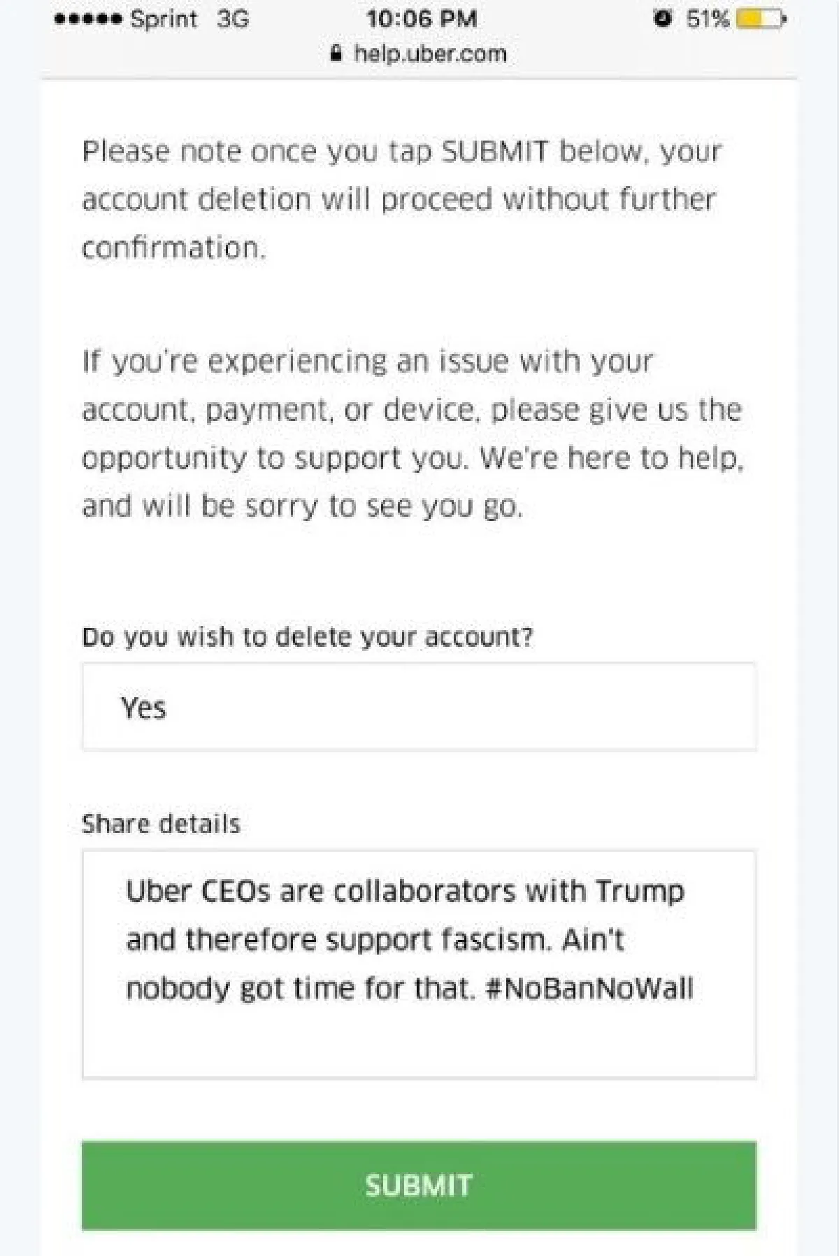 แห่ลบแอพอูเบอร์ ให้บริการขณะแท็กซี่ประท้วงทรัมป์