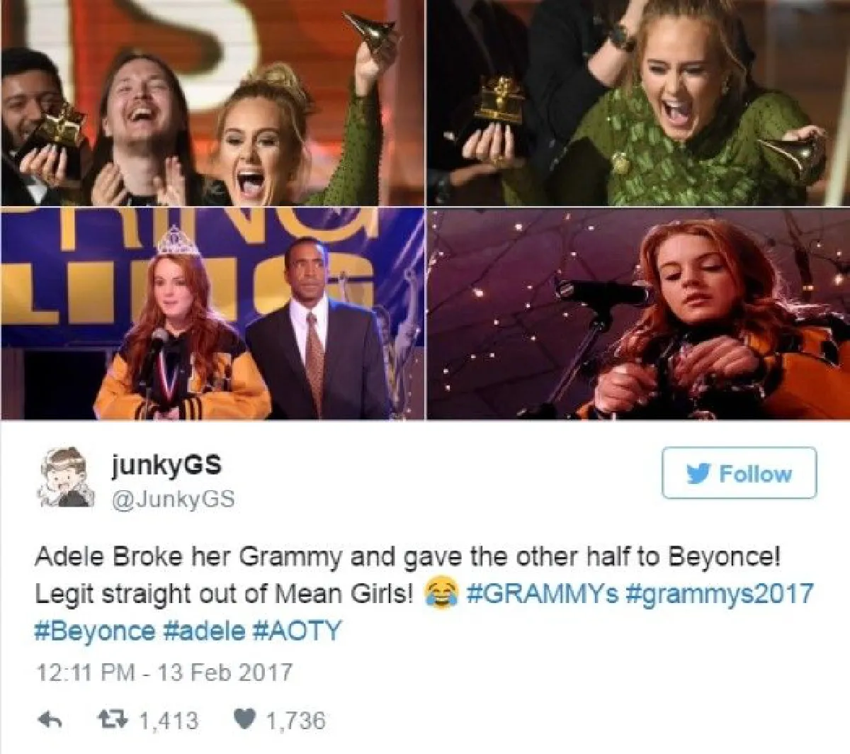 อเดลหักรางวัลแกรมมี่มอบให้บียอนเซ่ ศิลปินในดวงใจ!