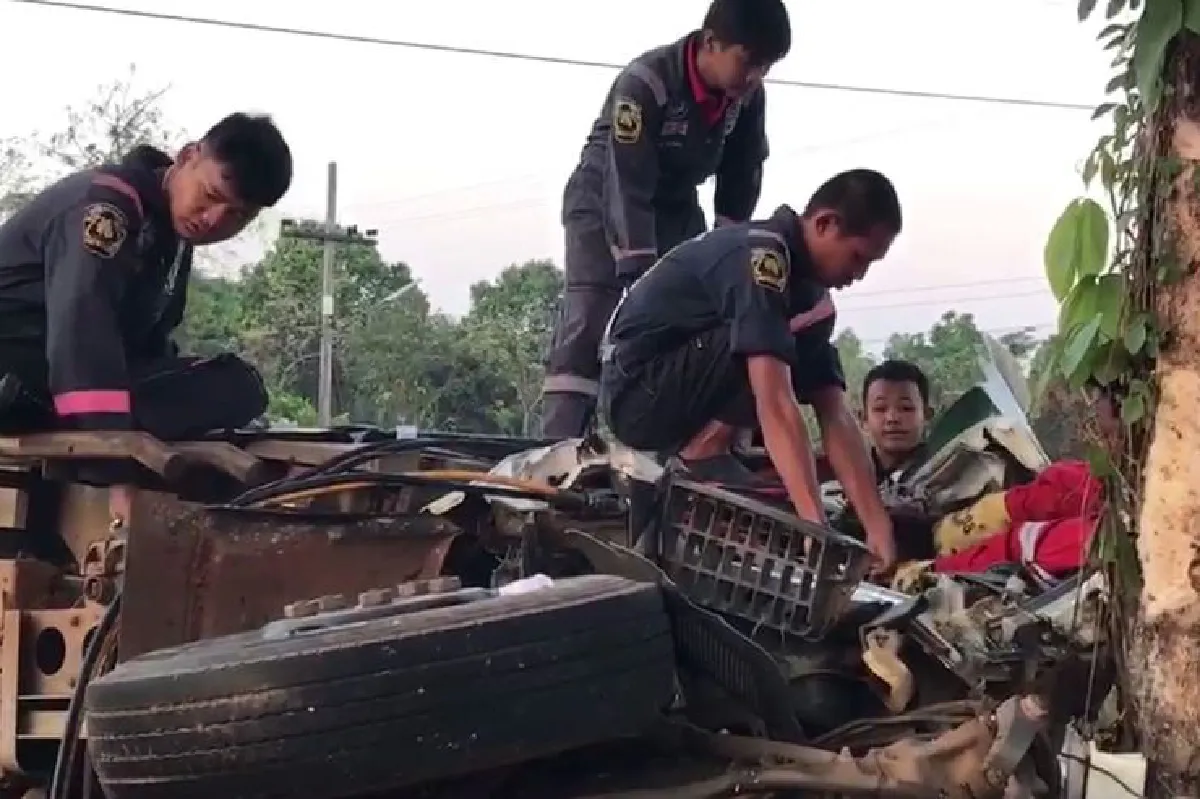 คนขับรถส่งน้ำแข็งหลับในพุ่งชนต้นไม้ดับ