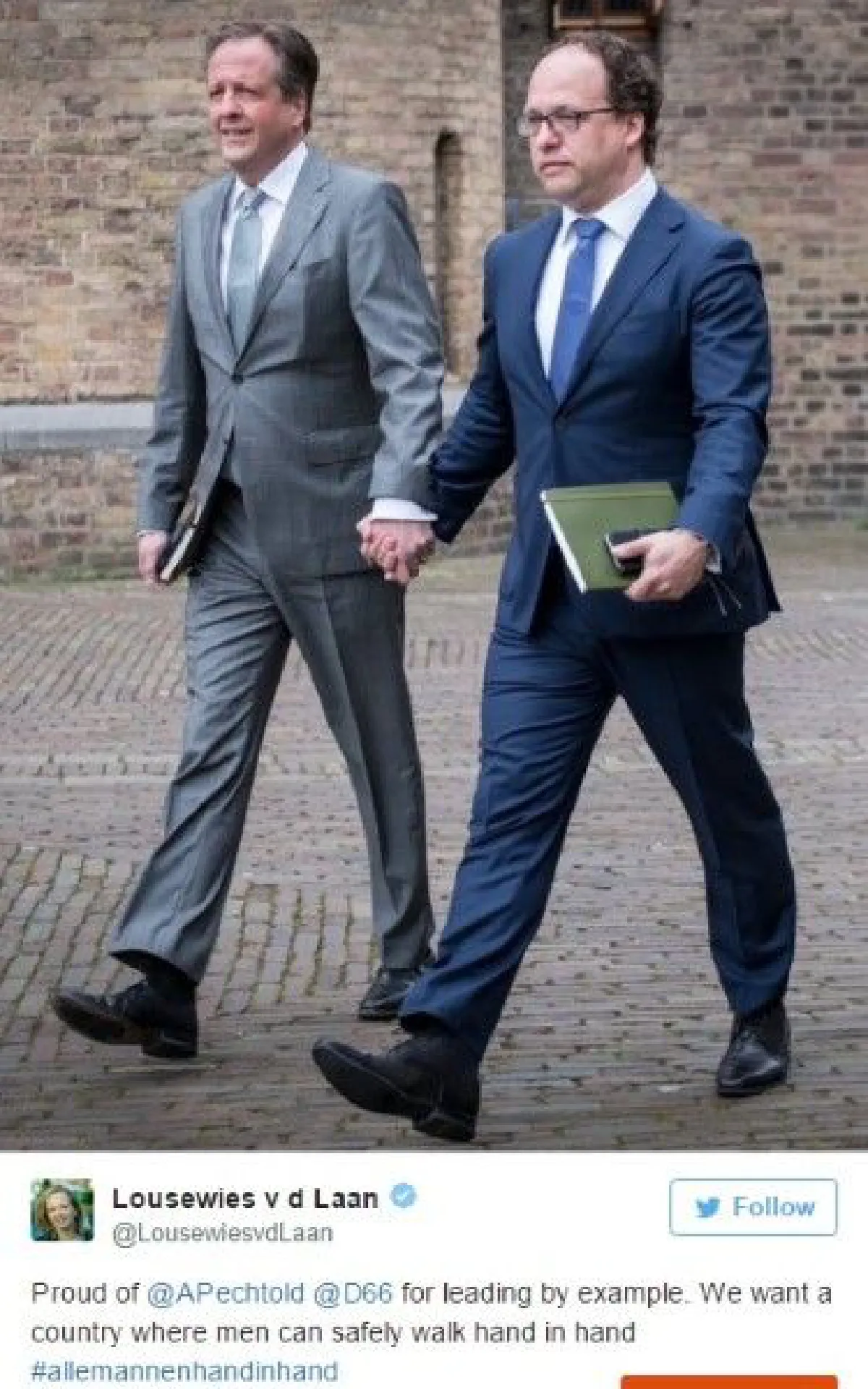 น่ารัก! หนุ่มดัตช์พร้อมใจกุมมือมุ้งมิ้ง ต้านโฮโมโฟเบีย