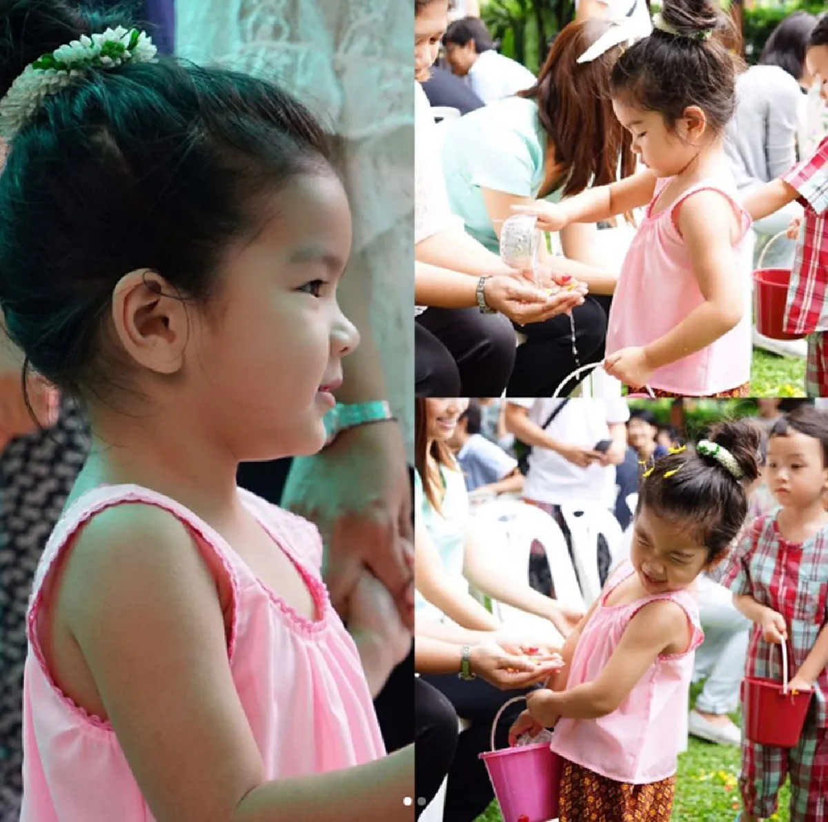 น่ารักได้อีก! น้องมะลิ พาขวัญ ใส่ชุดคอกระเช้าเล่นน้ำสงกรานต์ชุ่มฉ่ำ