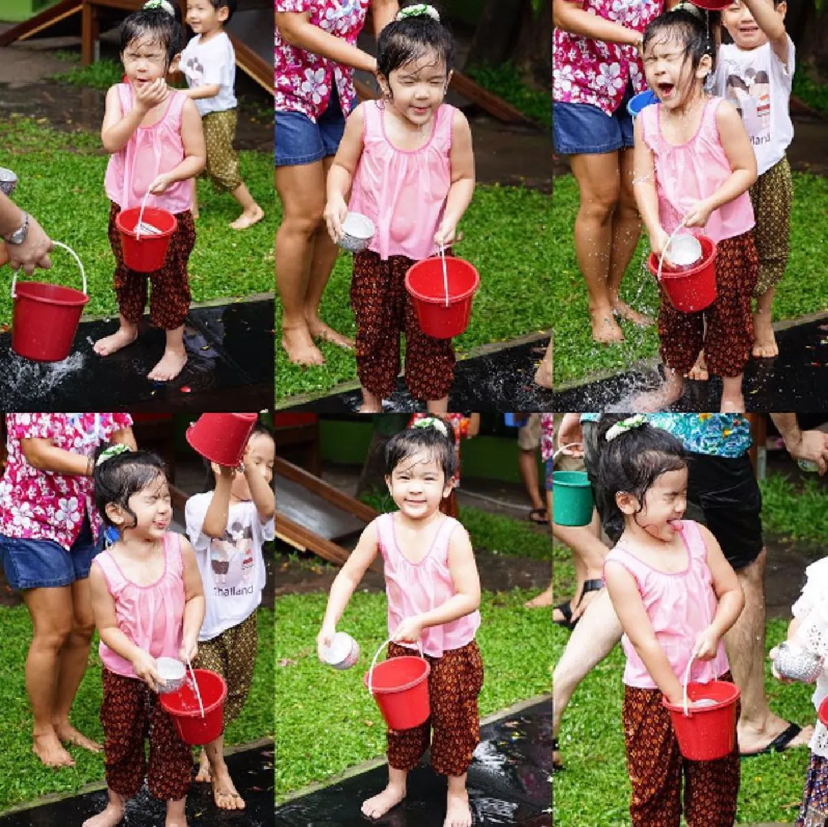 น่ารักได้อีก! น้องมะลิ พาขวัญ ใส่ชุดคอกระเช้าเล่นน้ำสงกรานต์ชุ่มฉ่ำ