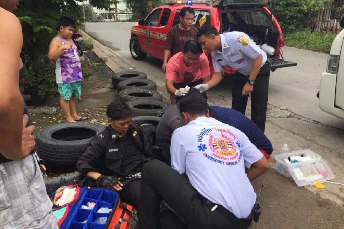 ตร.บางแก้วไล่ล่าคนร้ายเกิดประสบอุบัติเหตุรถล้มเจ็บ2นาย