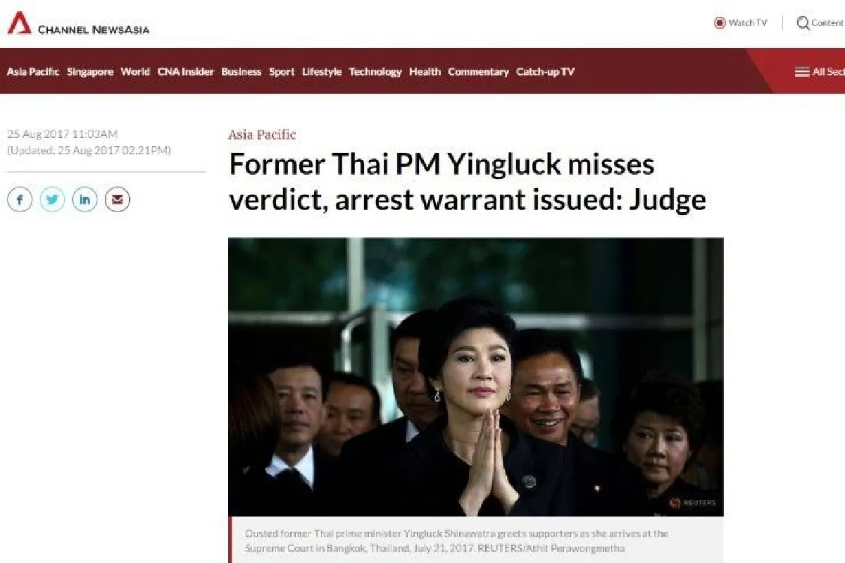 สื่อนอกตีข่าว'ยิ่งลักษณ์'หนีศาล
