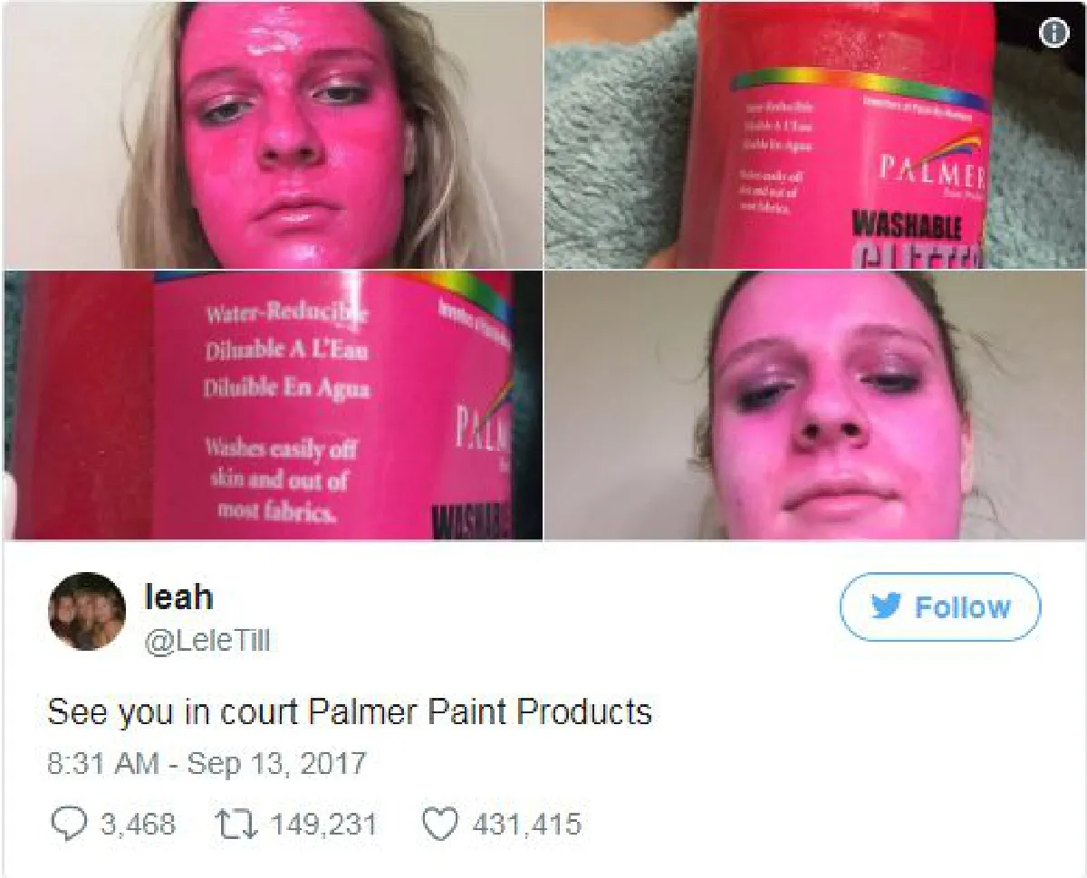 หญิงสาวเล่นไม่เข้าท่า ‘ทาสีโปสเตอร์ทั่วทั้งหน้า’ เพื่อทดสอบว่าสีล้างออกง่าย