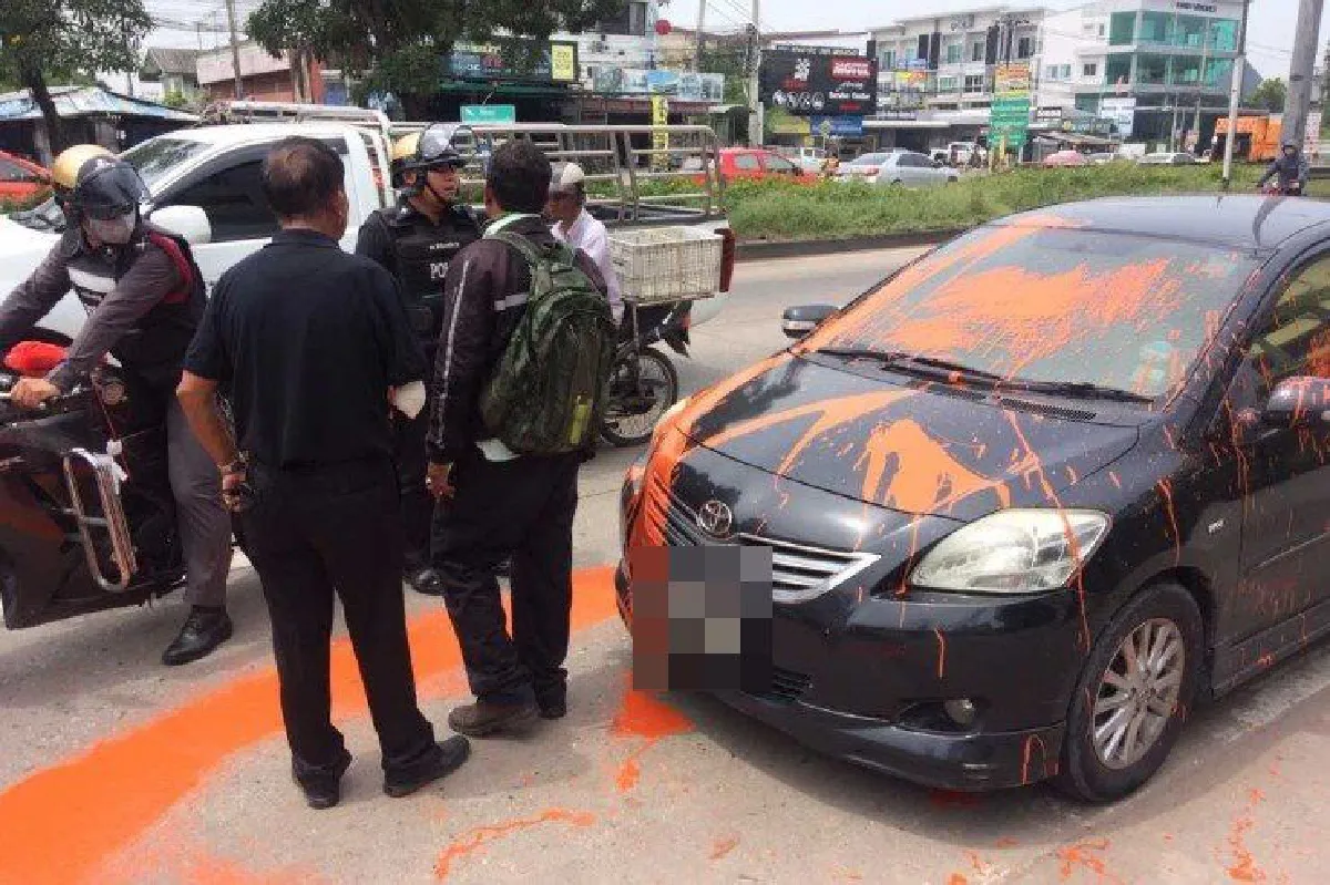 เจ้าของบ้านยอมรับโมโหถูกจอดขวาง-ต้องรีบไปธุระจึงใช้สีสาดใส่รถคู่กรณี