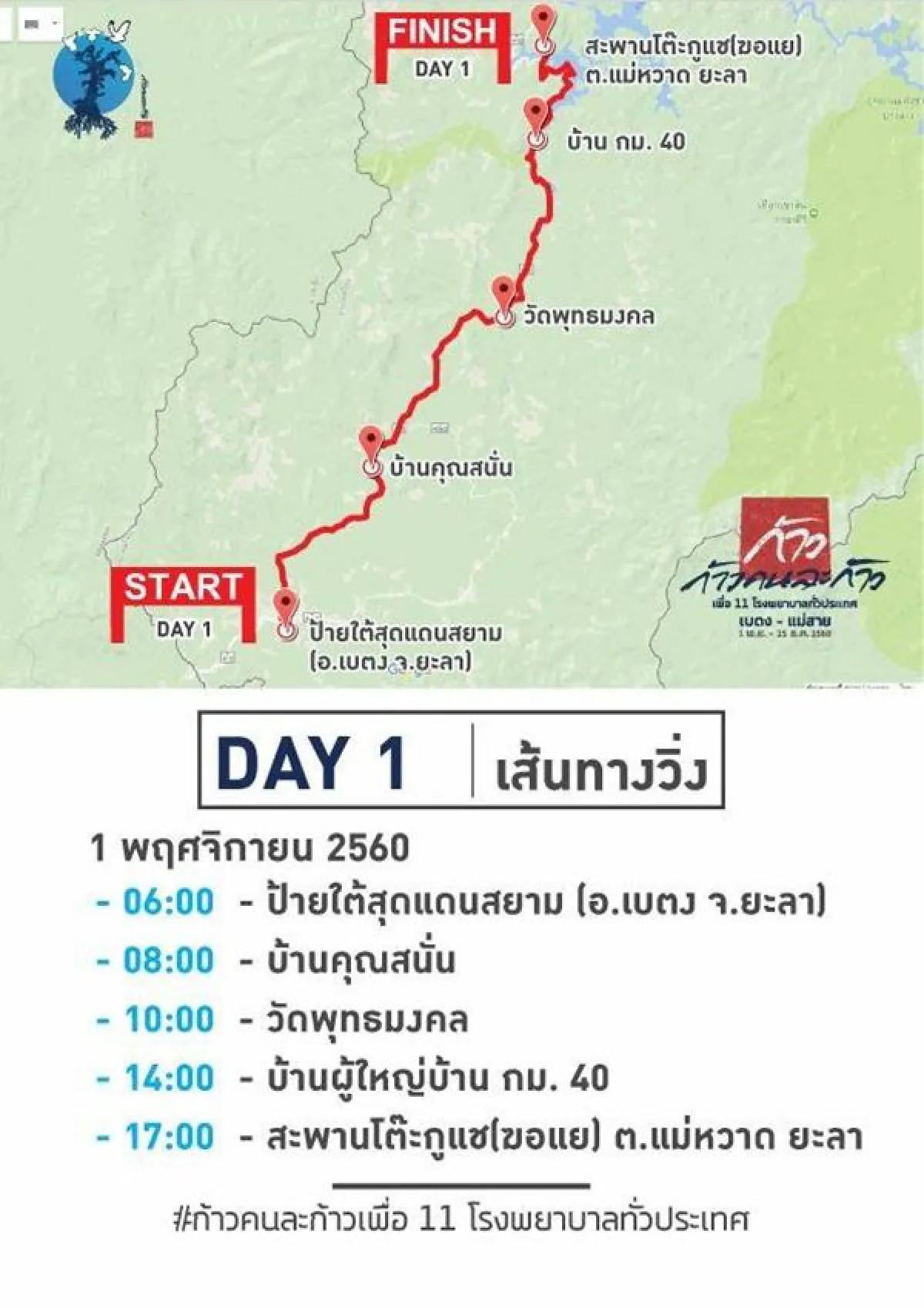 เริ่มแล้ว! "ตูน บอดี้สแลม"ออกวิ่งก้าวคนละก้าว จากเบตง