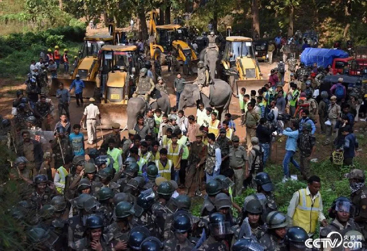 คืนพื้นที่ให้สัตว์ป่า! ตำรวจอินเดียขี่ช้างทำลายบ้านเรือนบุกรุกพื้นที่ป่าอนุรักษ์