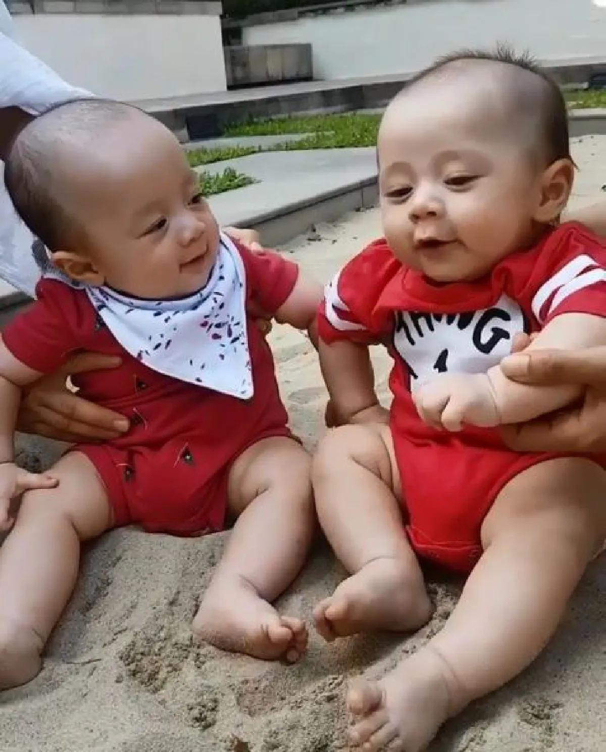 คลิปน่ารัก น้องสายฟ้า-พายุ นั่งเล่นบนทรายมันจะคึกๆหน่อย