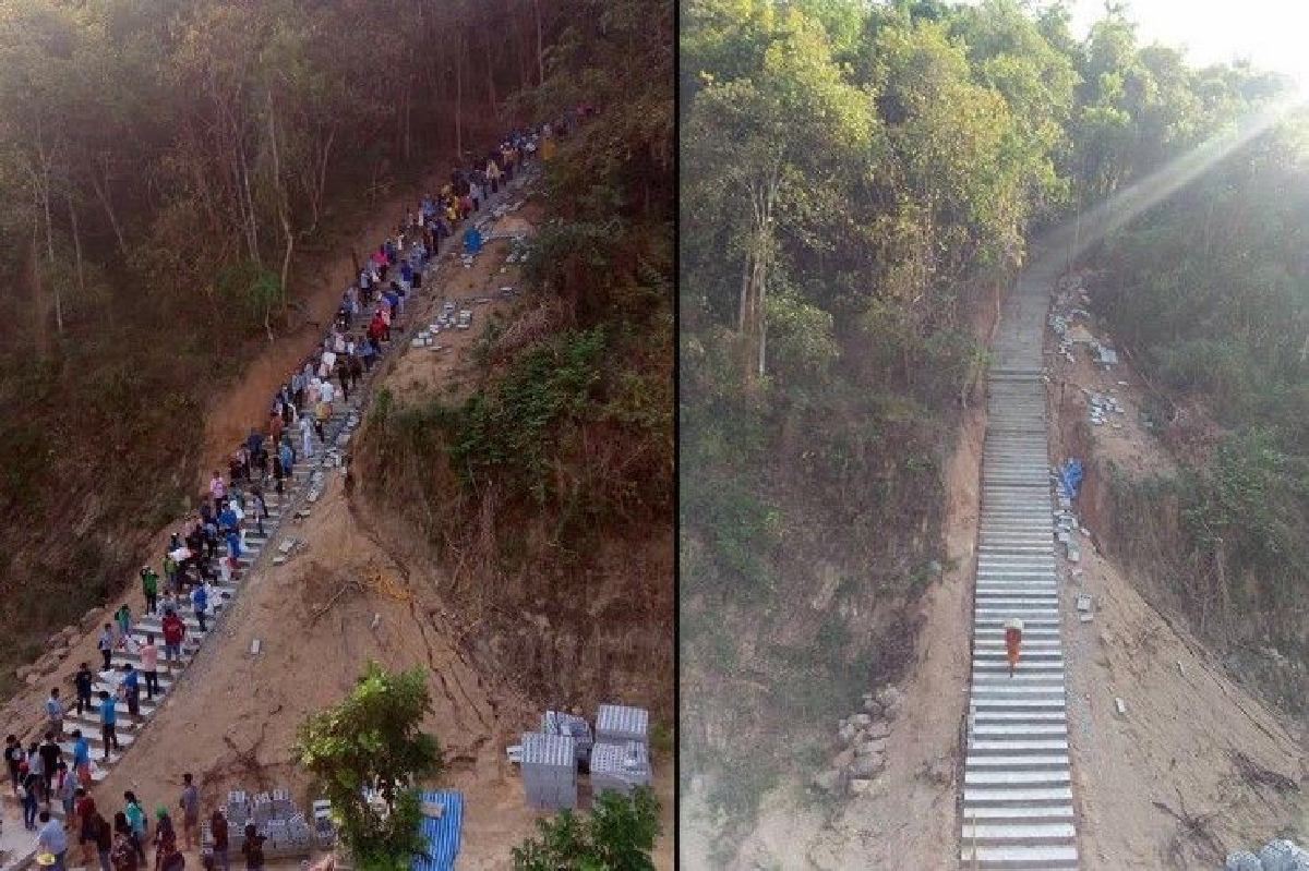 คนหลั่งไหลสร้างบันไดวัดเขาตะแบก-หลังเห็นภาพพระทำรูปเดียว คนหลั่งไหลสร้างบันไดวัดเขาตะแบก-หลังเห็นภาพพระทำรูปเดียว