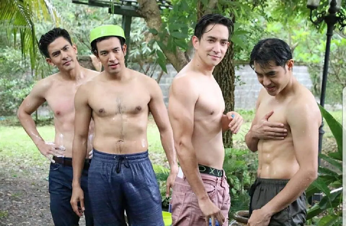 เลือกไม่ถูกแล้ว! "เต้ย-เกรท-หลุยส์-ท็อป” โชว์ซิกแพ็คอาบน้ำฝน