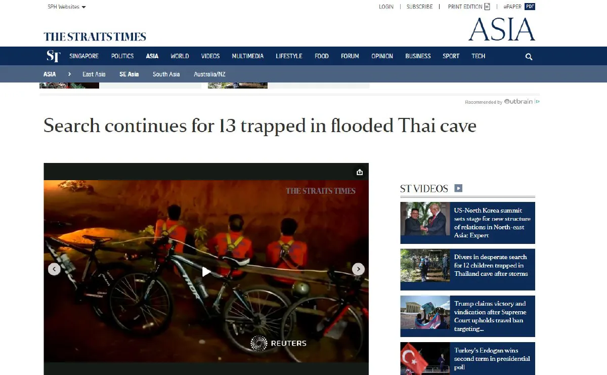 สื่อนอกเกาะติดปฎิบัติการค้นหา 13 ชีวิตติดถ้ำหลวง