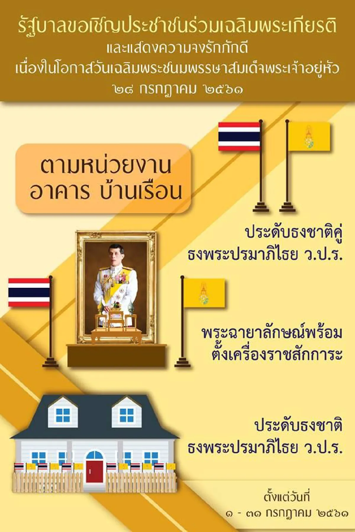 รัฐบาลเชิญประชาชนประดับธง เดือนเฉลิมพระชนมพรรษาสมเด็จพระเจ้าอยู่หัว