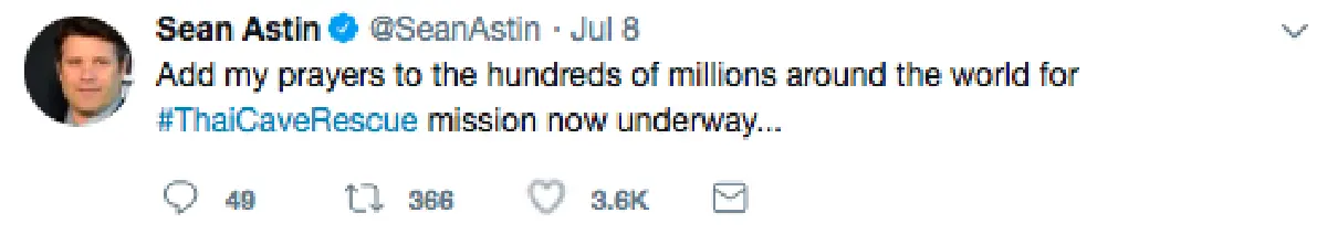 "ฌอน แอสติน” นักแสดง The Lord of the Ring ร่วมส่งแรงใจช่วย “ทีมหมูป่า” ออกจากถ้ำ