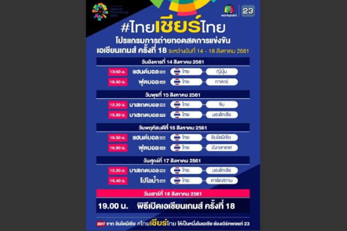 เผยโปรแกรมยิงสดเอเชียนเกมส์ เผยโปรแกรมยิงสดเอเชียนเกมส์