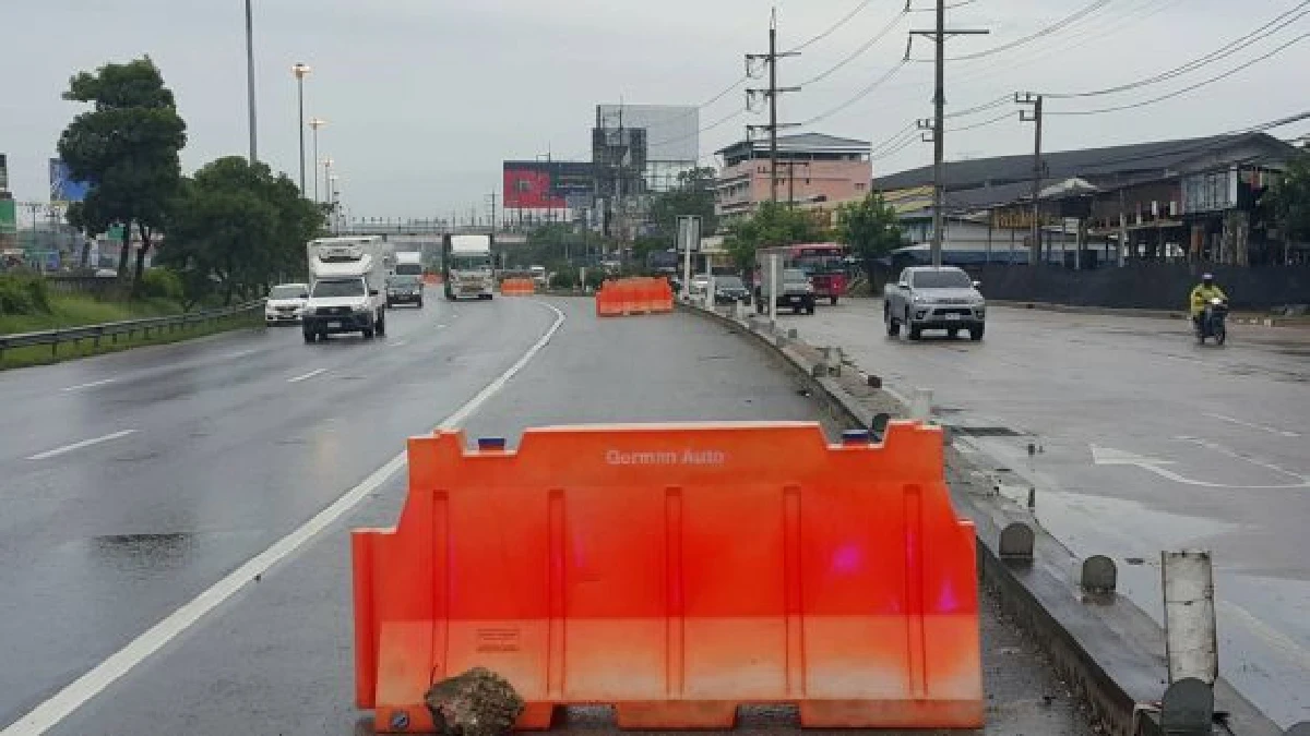 ตร.ทางหลวงบางใหญ่แก้ปัญหาวิ่งไหล่ทางด้วย "แบริเออร์"