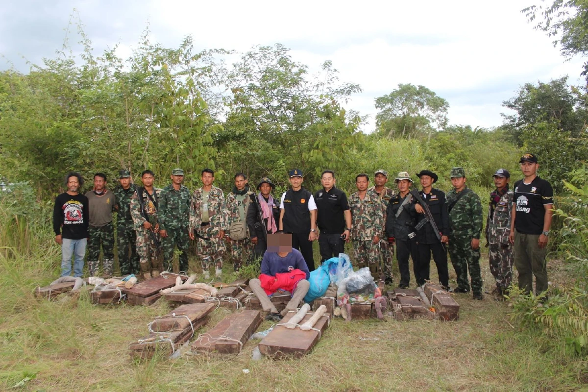 มาเป็นกองทัพ!หน่วยเฉพาะกิจทับลานจับชาวกัมพูชาลอบเข้ามาตัดไม้ฝั่งไทย