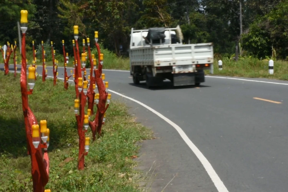 ไอเดียเจ๋ง!เศษไม้-ขวดเก่าติดอุปกรณ์สะท้อนแสงช่วยลดอุบัติเหตุทางโค้ง