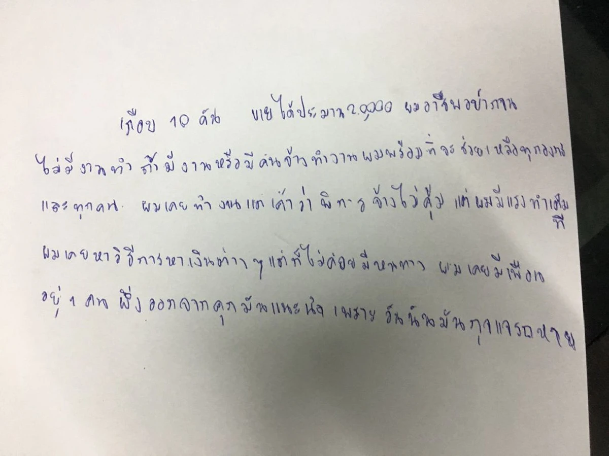 ผู้ร้ายถูกเจาะคอลักรถจยย.หาเงินรักษาตัวเองให้การไม่ได้ต้องเขียนแทน