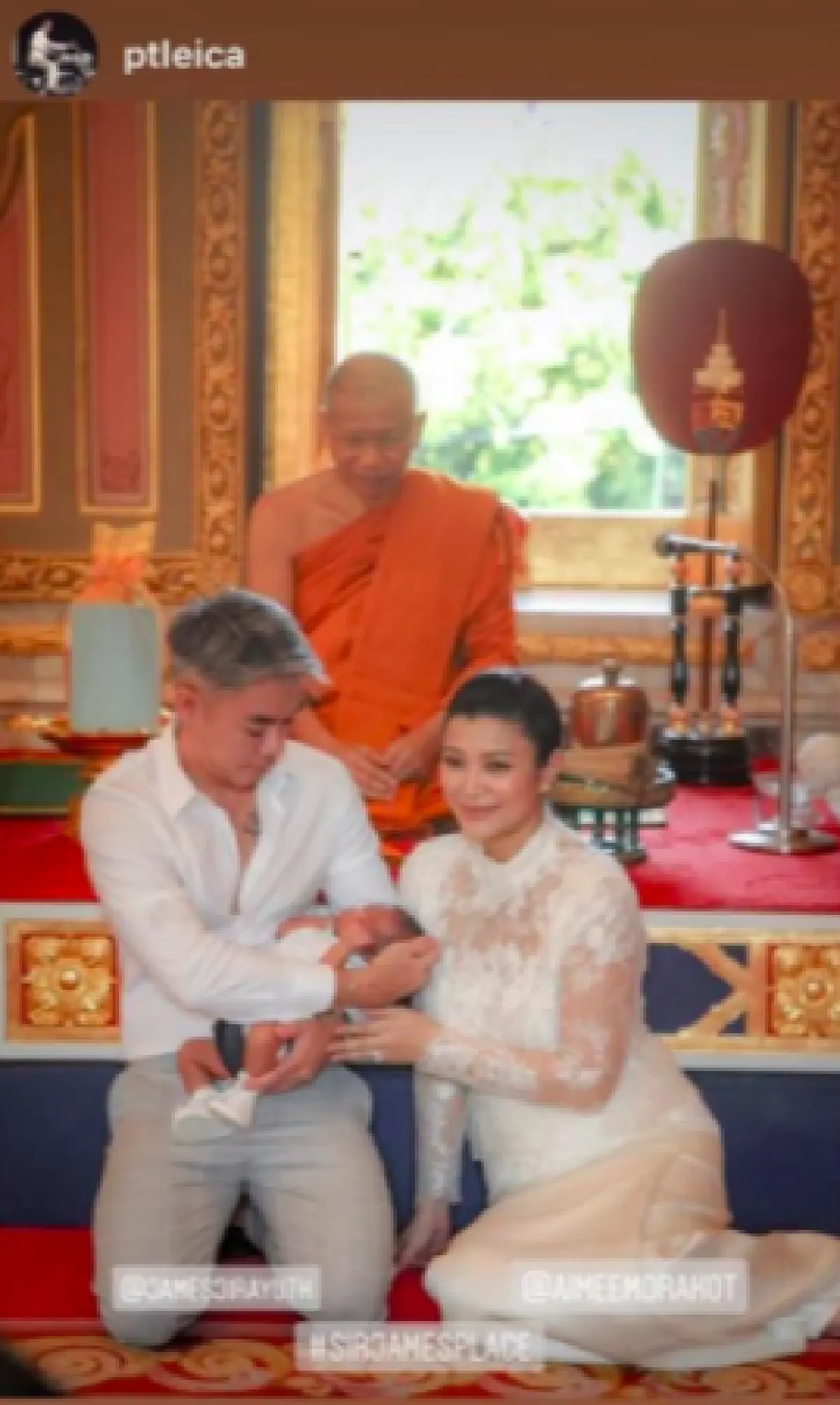 “น้องสายน้ำ” ลูกชาย “แม่เอมมี่-พ่อเจมส์” เข้าพิธีโกนผมไฟ รับพรชีวิต