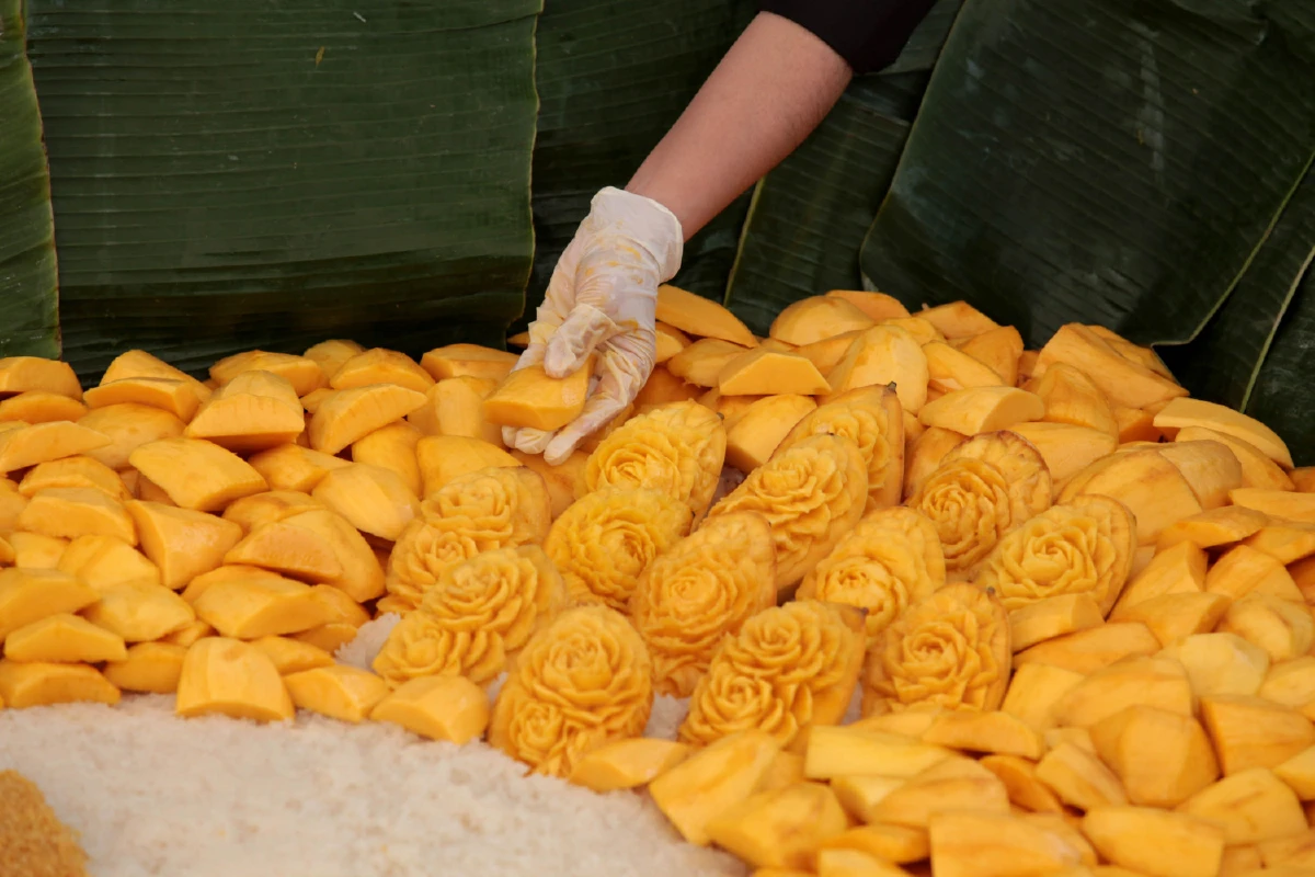 ยิ่งใหญ่! ประมวลภาพงานเลี้ยงนักท่องเที่ยวจีน-ข้าวเหนียวมะม่วงใหญ่สุดในโลก