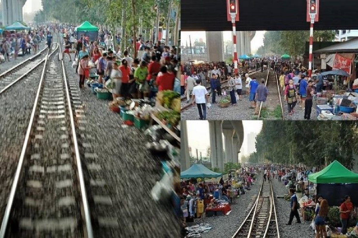 ภาพเตือนภัยให้ระวัง! ตลาดนัดข้างจุดสับรางรถไฟอันตรายมาก ภาพเตือนภัยให้ระวัง! ตลาดนัดข้างจุดสับรางรถไฟอันตรายมาก